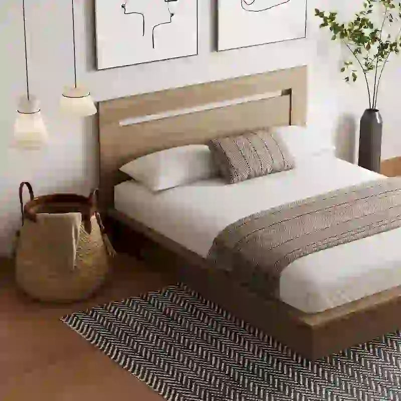 Modern Engineered Wood Platform Bed with Headboard