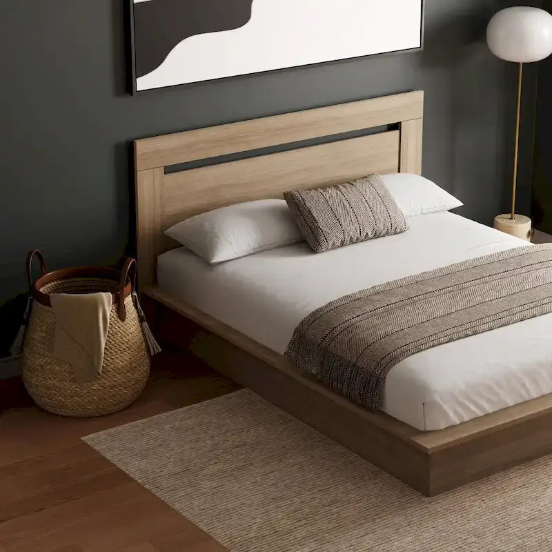 Modern Engineered Wood Platform Bed with Headboard