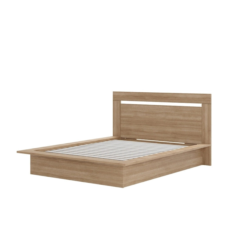 Modern Engineered Wood Platform Bed with Headboard