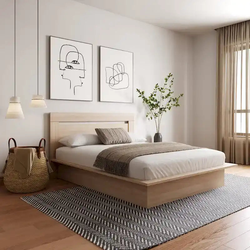 Modern Engineered Wood Platform Bed with Headboard
