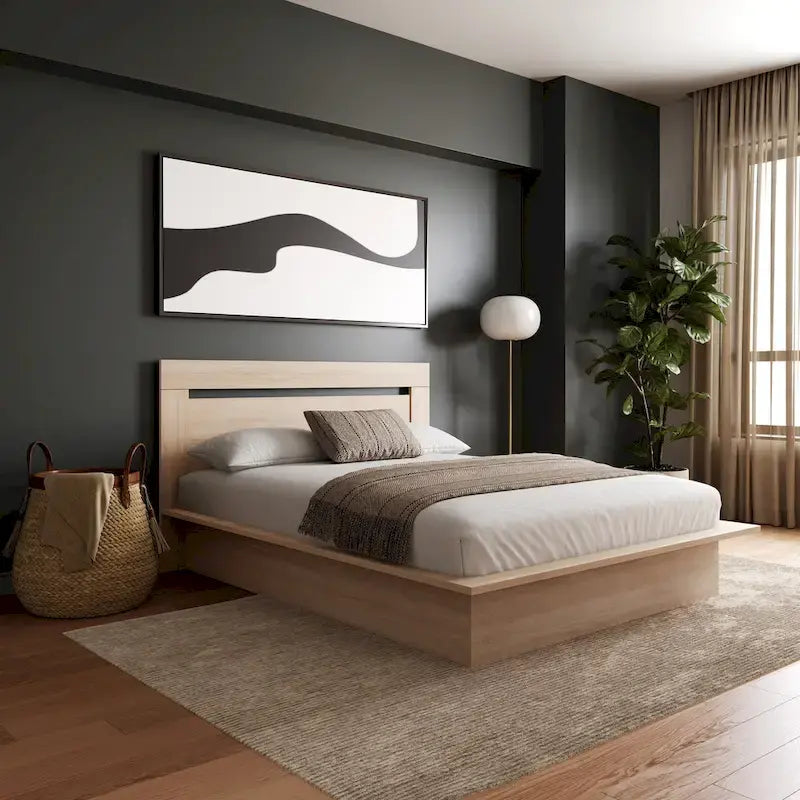 Modern Engineered Wood Platform Bed with Headboard