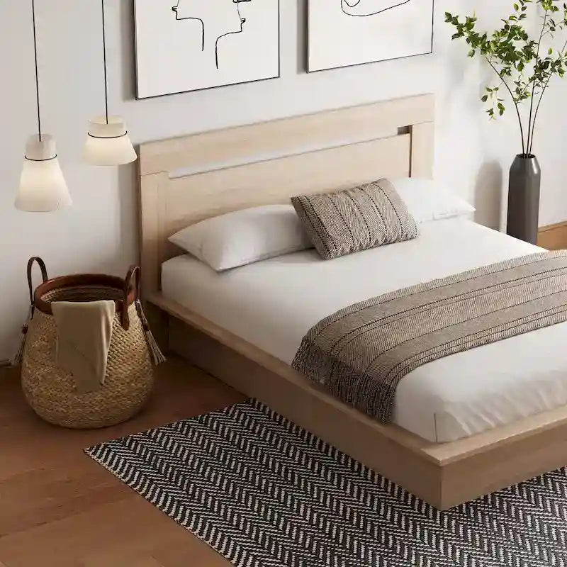 Modern Engineered Wood Platform Bed with Headboard