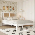 White Full Platform Bed with Natural Rattan Headboard