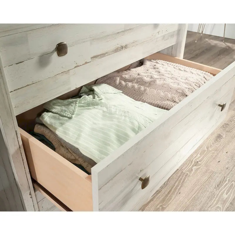 Rustic White Four-Drawer Chest with Deep Lower Drawers