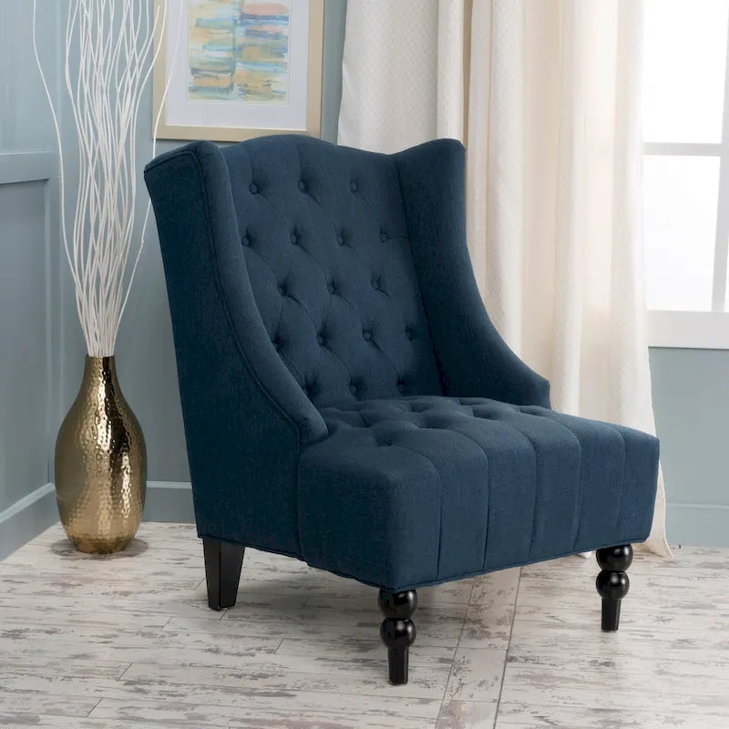 Tufted Upholstered Wingback Chair with Birch Wood Legs