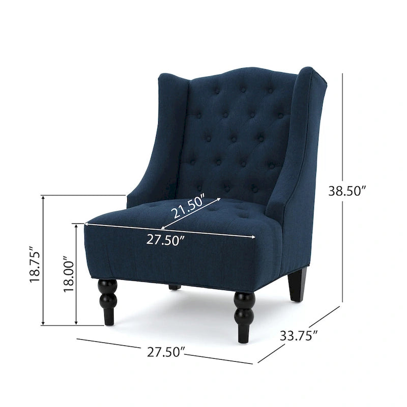 Καπιτονέ επενδυμένη πολυθρόνα τύπου wingback με πόδια από ξύλο σημύδας
