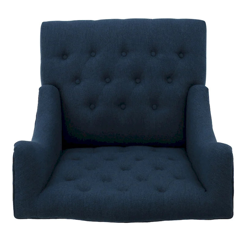 Καπιτονέ επενδυμένη πολυθρόνα τύπου wingback με πόδια από ξύλο σημύδας