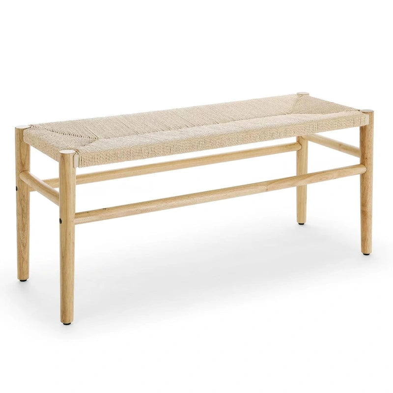 Natural Rubberwood Indoor Bench with Woven Rope Detailing
