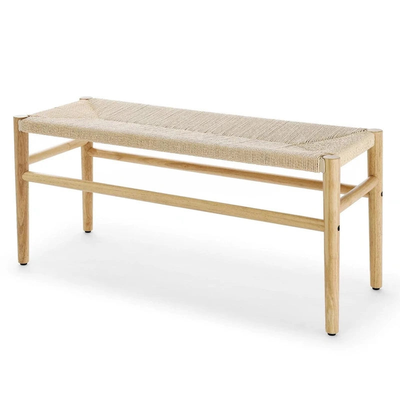 Natural Rubberwood Indoor Bench with Woven Rope Detailing