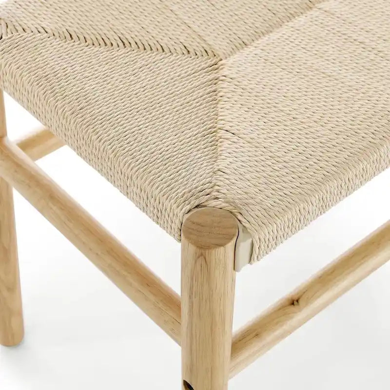 Natural Rubberwood Indoor Bench with Woven Rope Detailing
