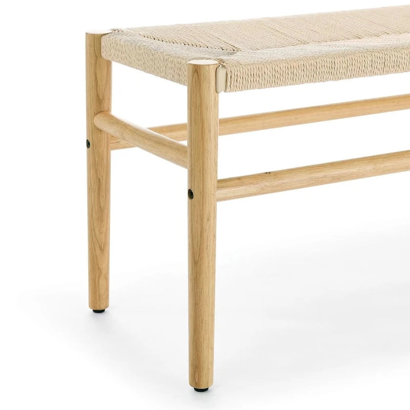 Natural Rubberwood Indoor Bench with Woven Rope Detailing