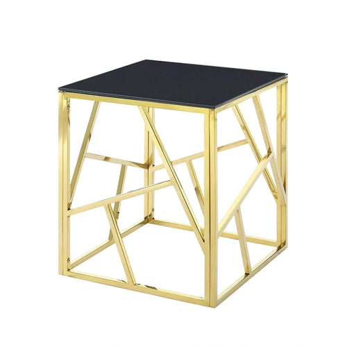 Black Tempered Glass End Table with Gold Metal Frame
