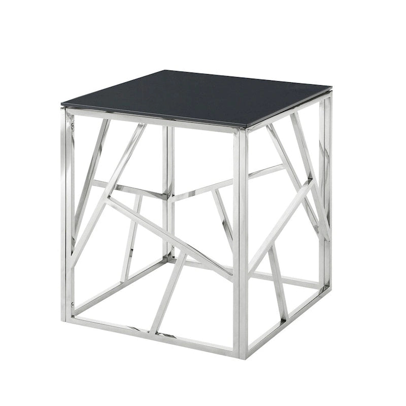 Black Tempered Glass End Table with Gold Metal Frame