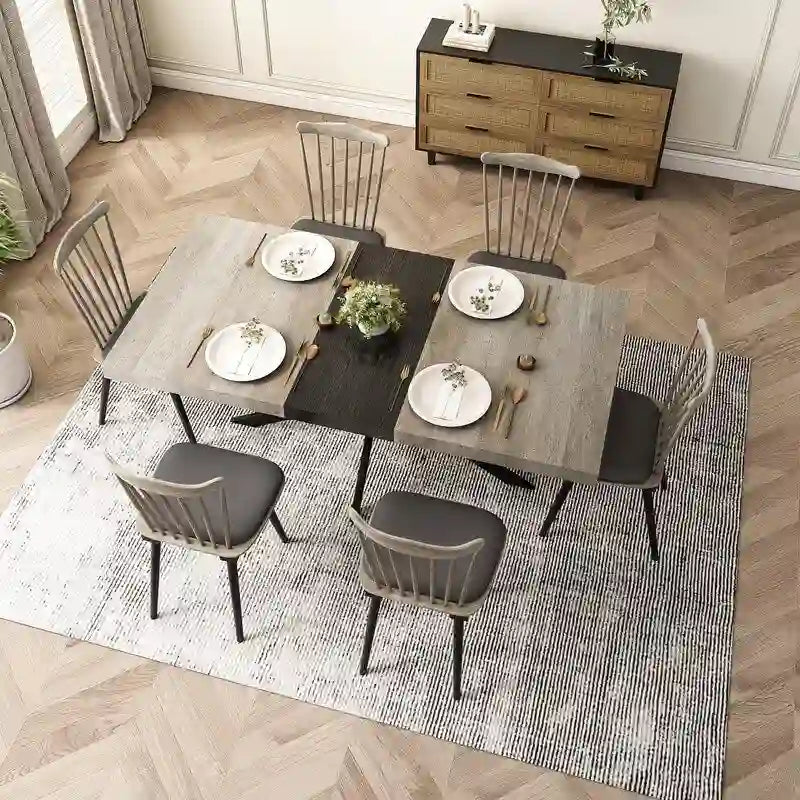 Extendable Dining Table for 4–6 with X-Cross Metal Base