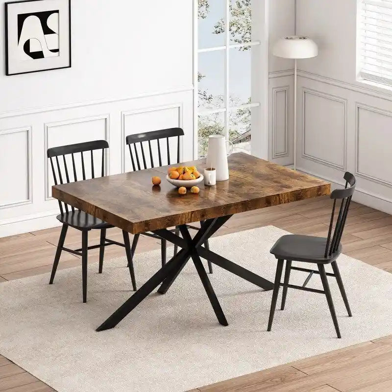 Extendable Dining Table for 4–6 with X-Cross Metal Base