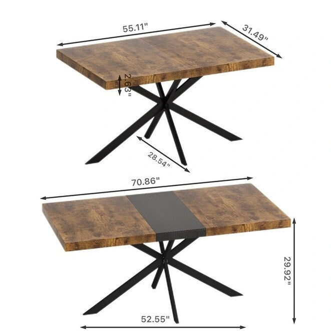 Extendable Dining Table for 4–6 with X-Cross Metal Base