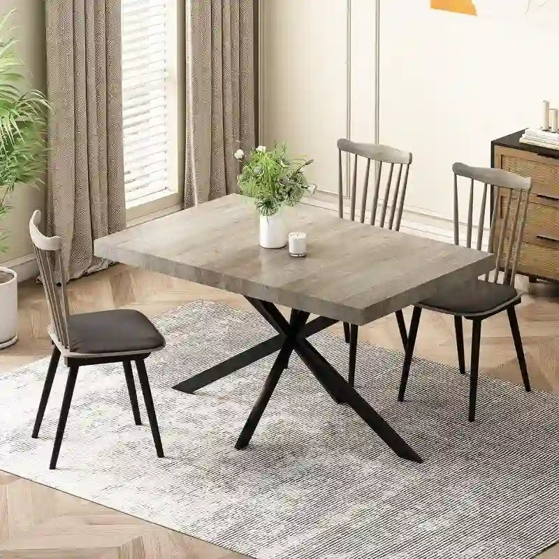 Extendable Dining Table for 4–6 with X-Cross Metal Base