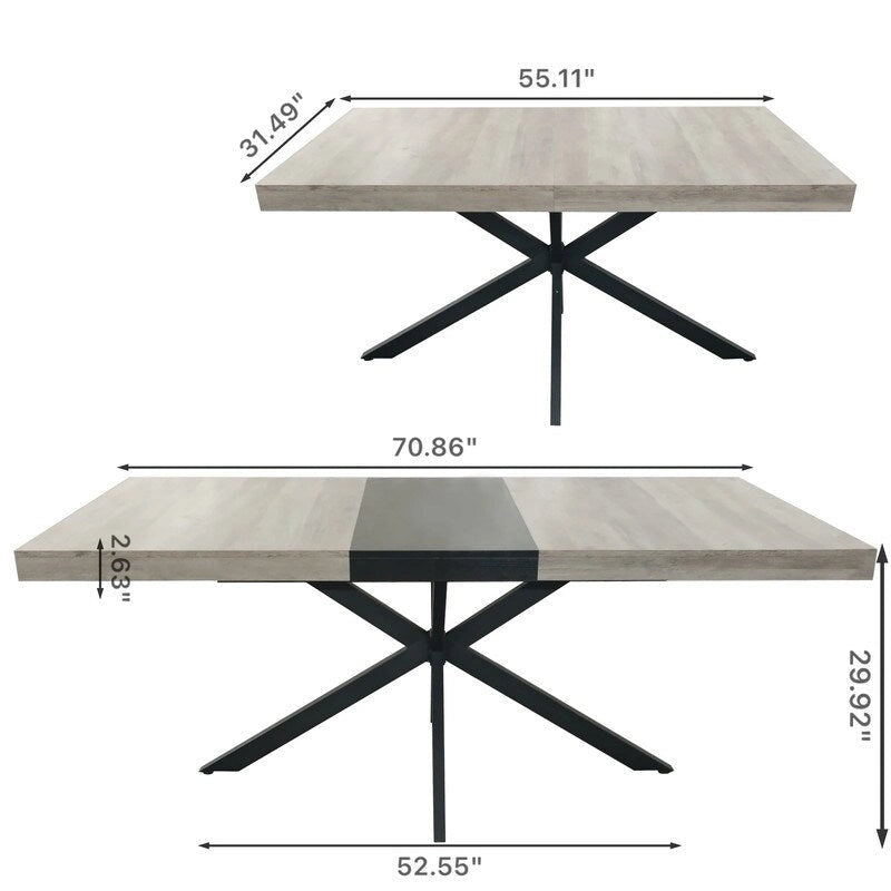 Extendable Dining Table for 4–6 with X-Cross Metal Base