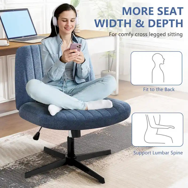 Wide Armless Swivel Desk Chair with Wheels and Adjustable Height