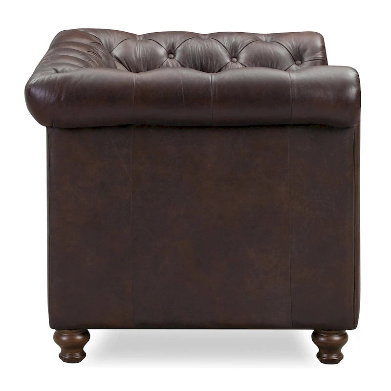 Tufted Italian Leather Lounge Chair with Rolled Arms