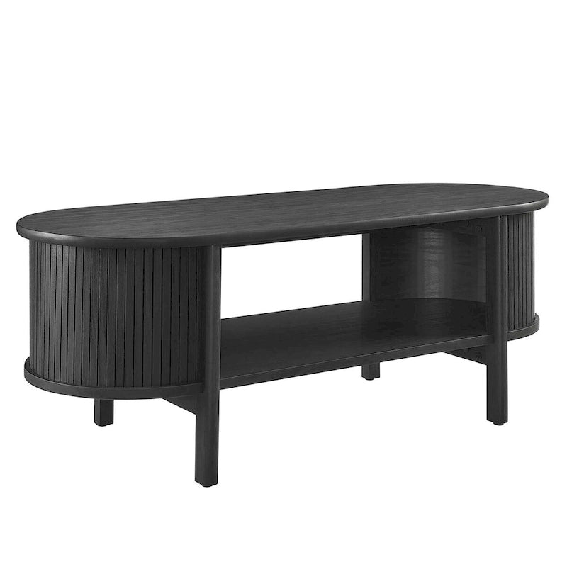 Oval Fluted Coffee Table with Open Storage Shelf