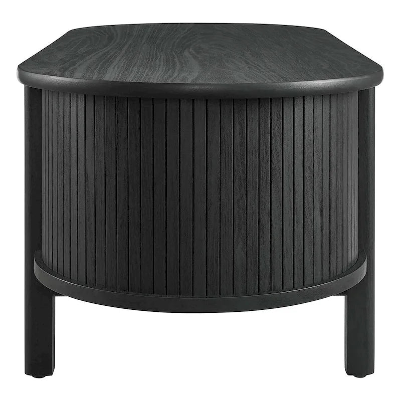 Oval Fluted Coffee Table with Open Storage Shelf
