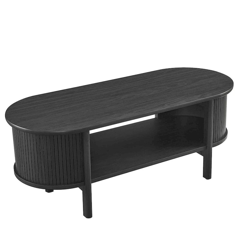 Oval Fluted Coffee Table with Open Storage Shelf