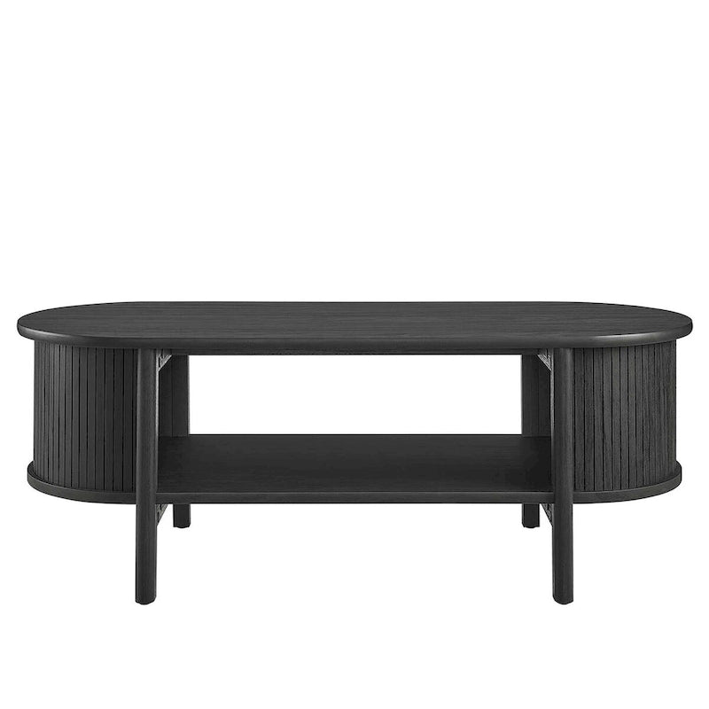 Oval Fluted Coffee Table with Open Storage Shelf