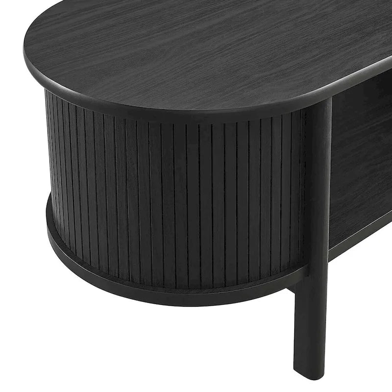 Oval Fluted Coffee Table with Open Storage Shelf