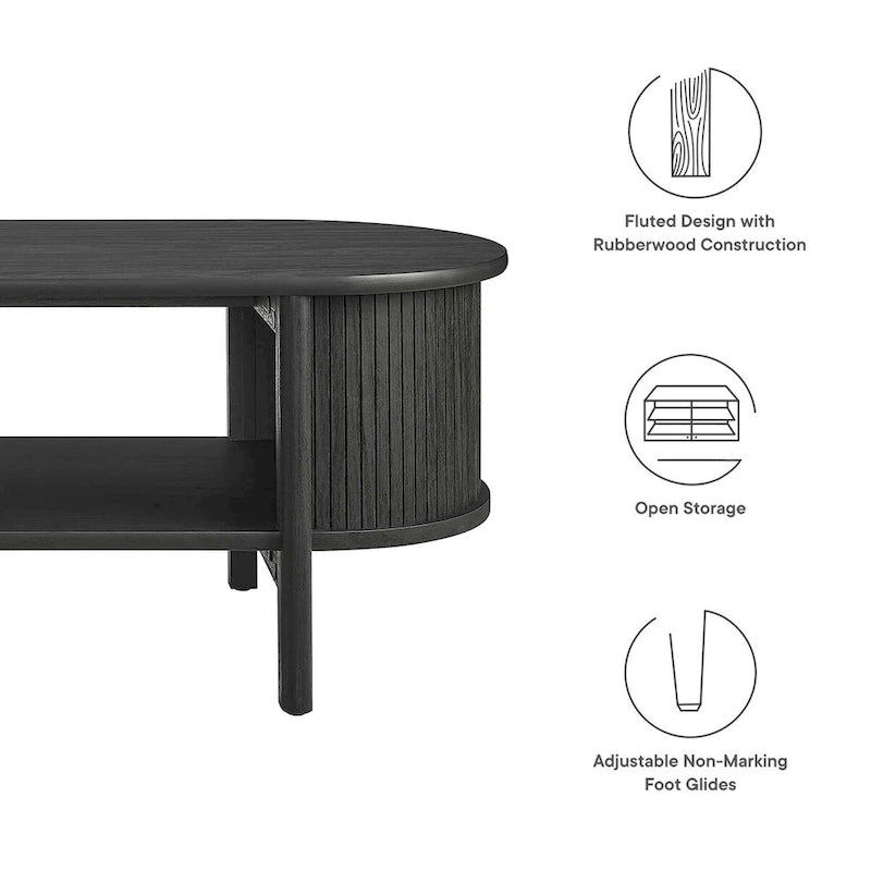 Oval Fluted Coffee Table with Open Storage Shelf