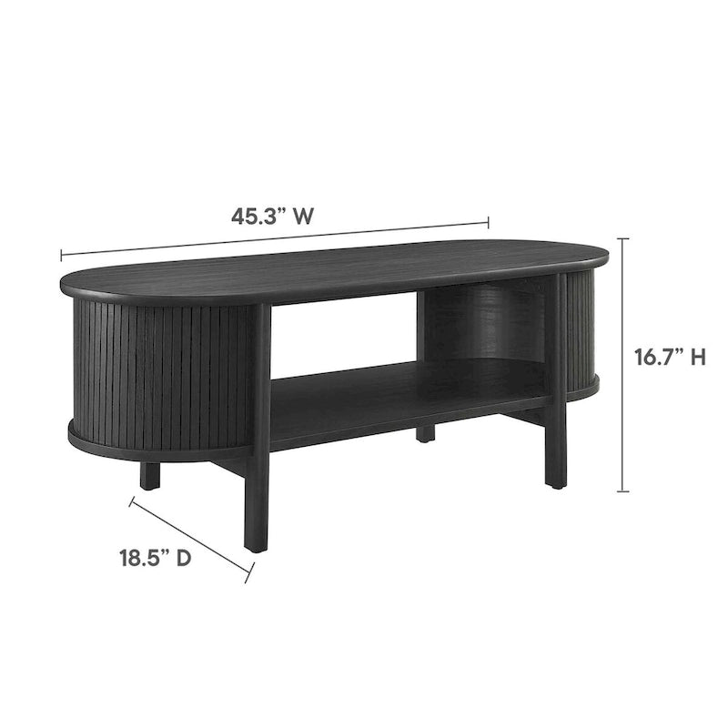 Oval Fluted Coffee Table with Open Storage Shelf