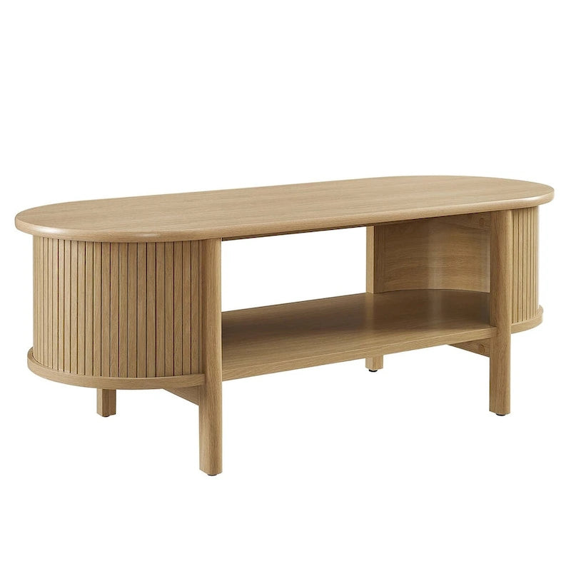 Oval Fluted Coffee Table with Open Storage Shelf