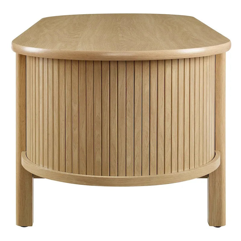 Oval Fluted Coffee Table with Open Storage Shelf