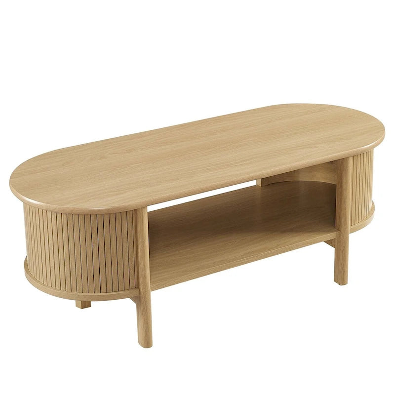 Oval Fluted Coffee Table with Open Storage Shelf