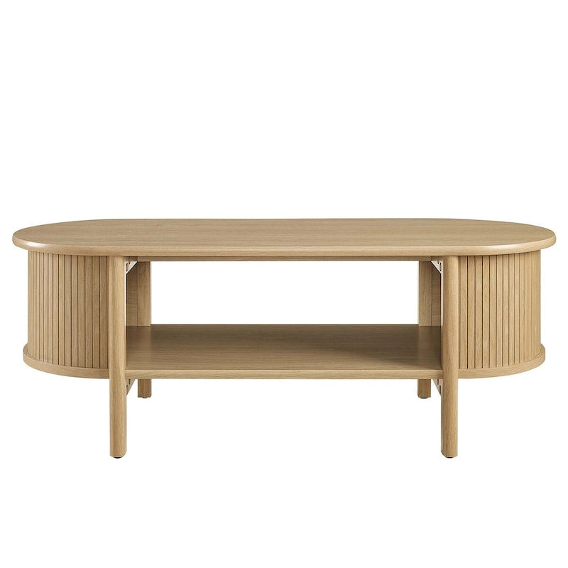 Oval Fluted Coffee Table with Open Storage Shelf