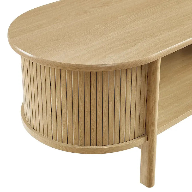Oval Fluted Coffee Table with Open Storage Shelf