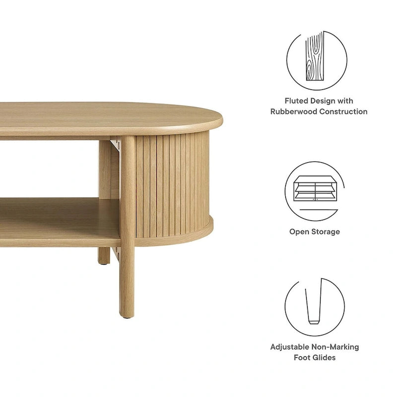Oval Fluted Coffee Table with Open Storage Shelf