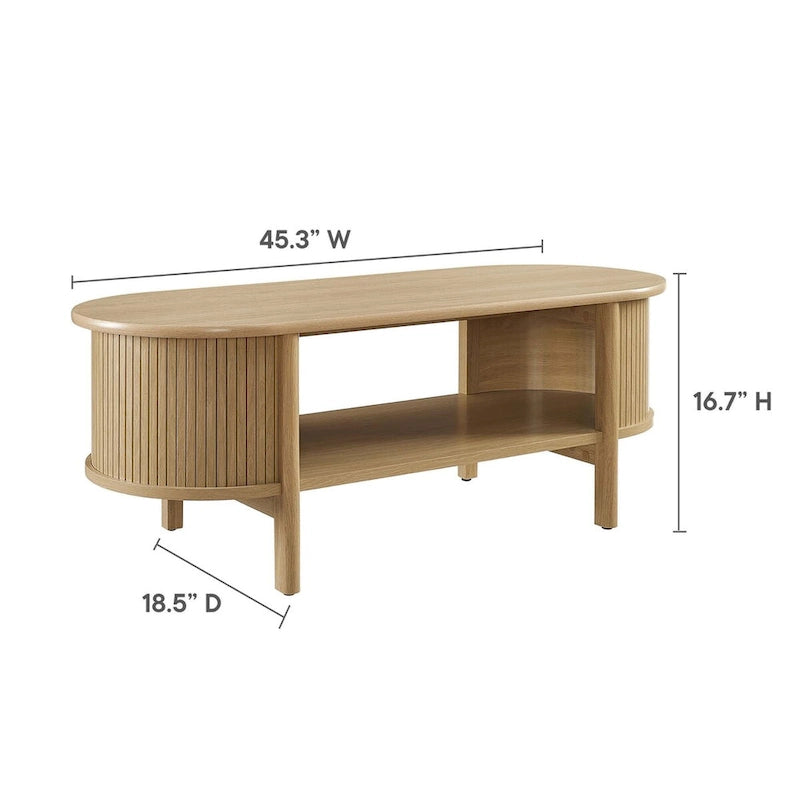 Oval Fluted Coffee Table with Open Storage Shelf
