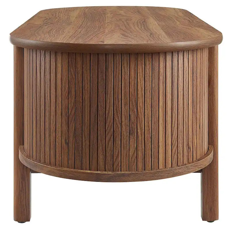 Oval Fluted Coffee Table with Open Storage Shelf