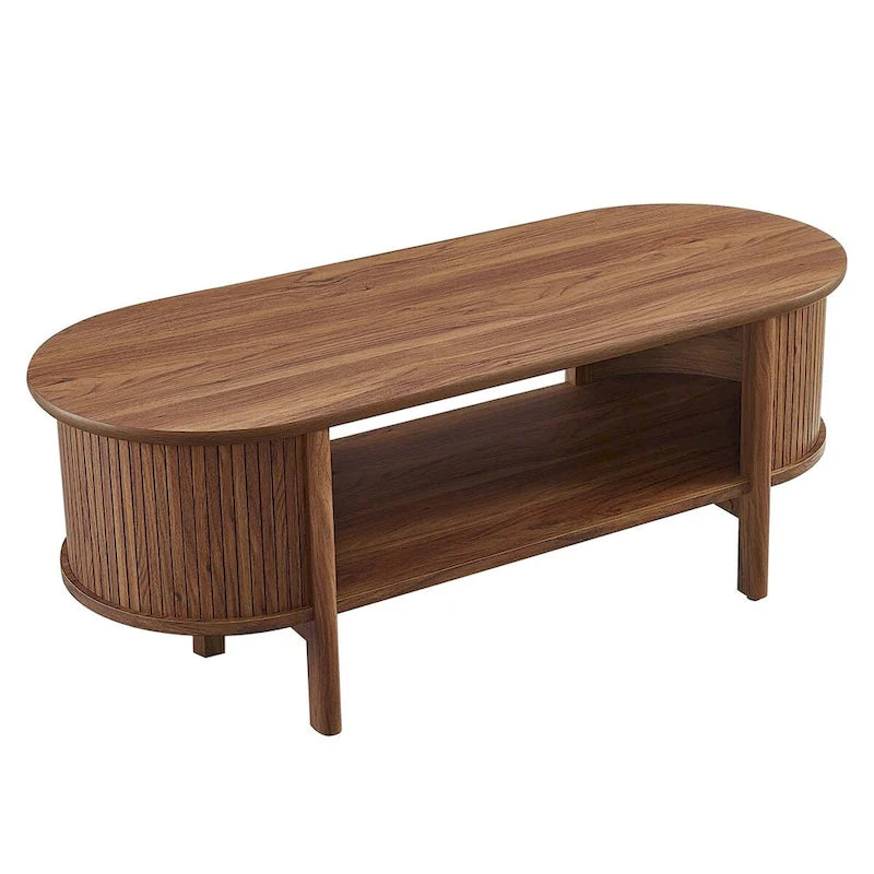 Oval Fluted Coffee Table with Open Storage Shelf