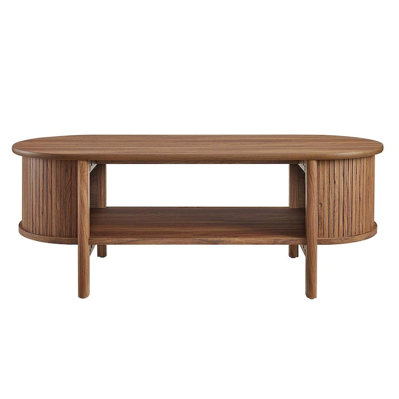Oval Fluted Coffee Table with Open Storage Shelf