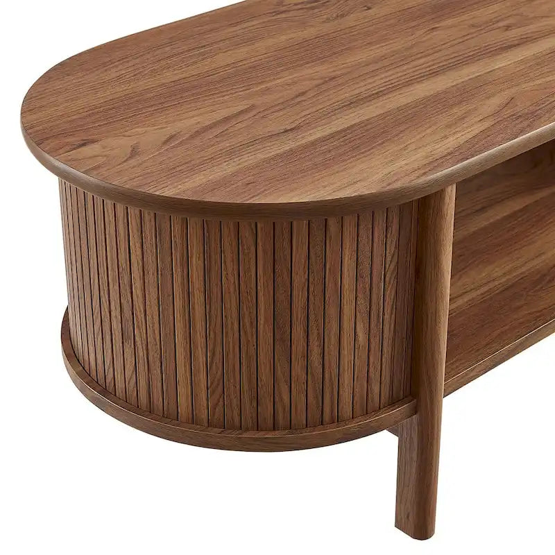 Oval Fluted Coffee Table with Open Storage Shelf