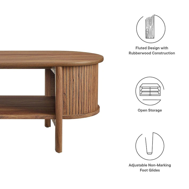 Oval Fluted Coffee Table with Open Storage Shelf
