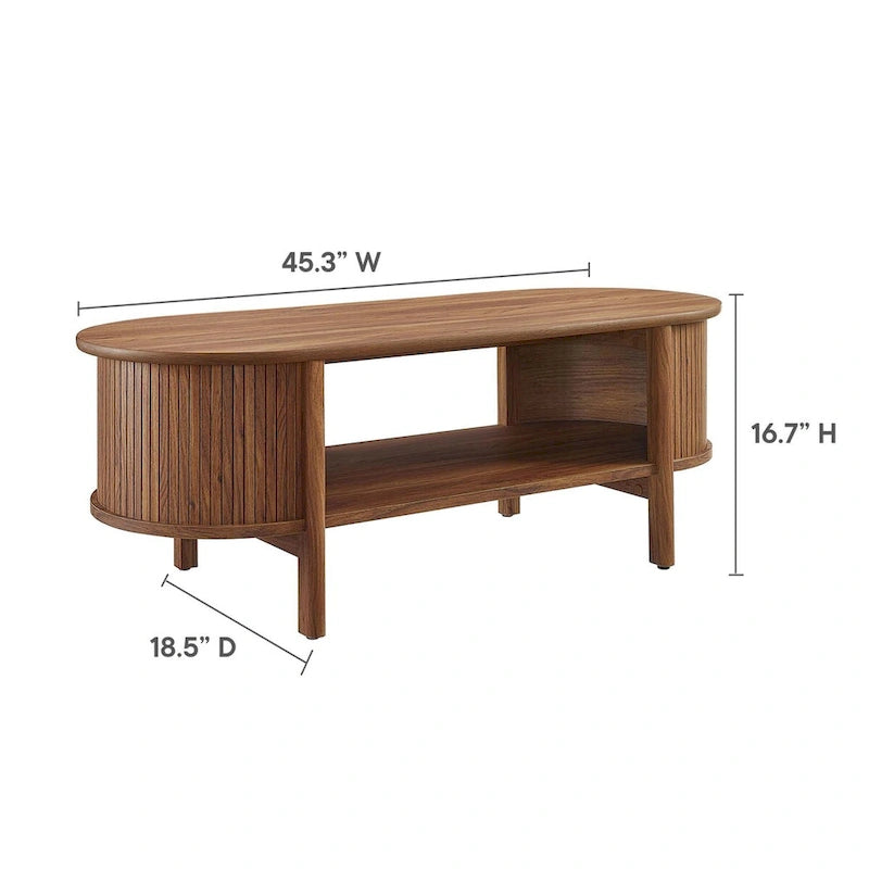 Oval Fluted Coffee Table with Open Storage Shelf