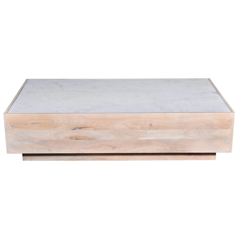 59-Inch Mango Wood Storage Coffee Table with Marble Top