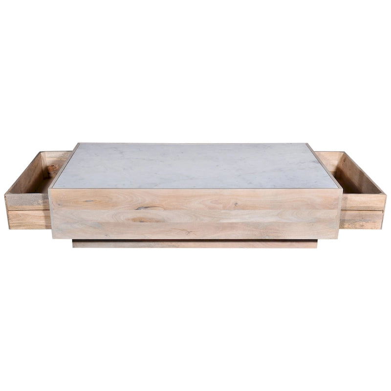 59-Inch Mango Wood Storage Coffee Table with Marble Top