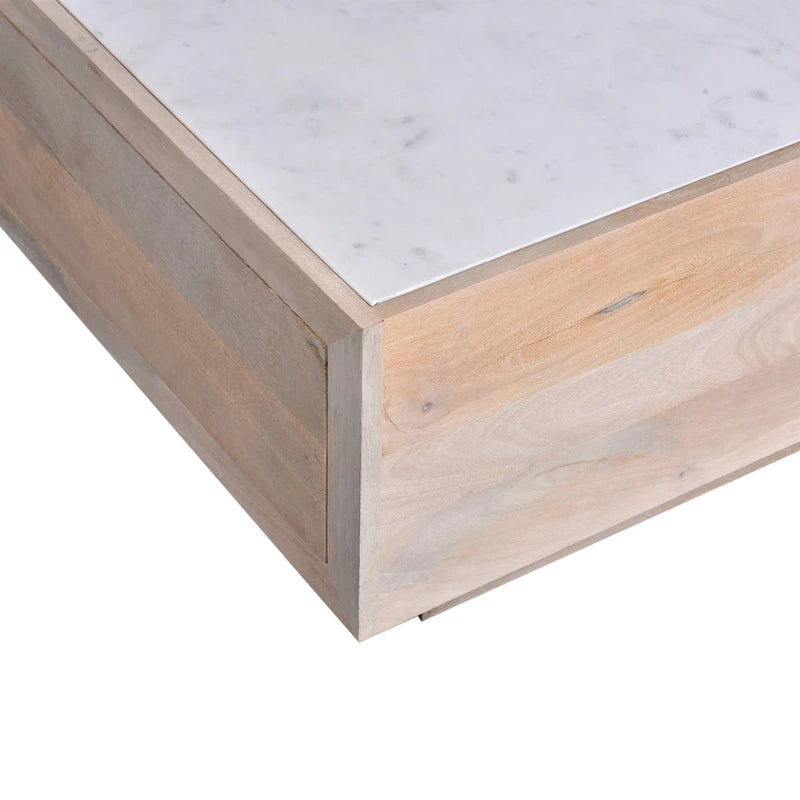 59-Inch Mango Wood Storage Coffee Table with Marble Top
