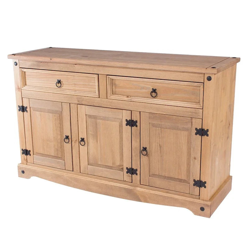Brown Solid Pine Buffet Sideboard with Two Drawers