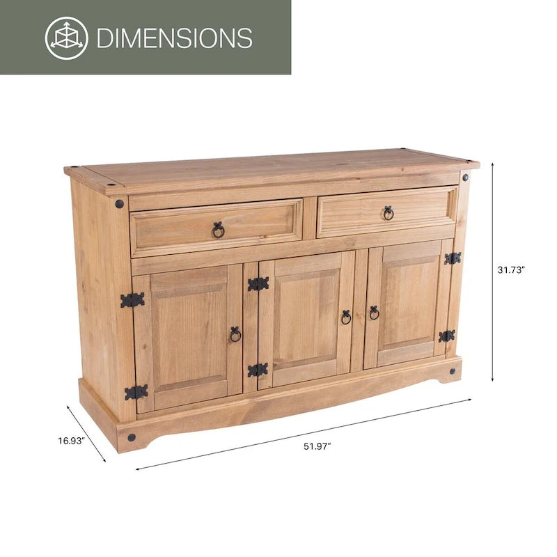 Brown Solid Pine Buffet Sideboard with Two Drawers