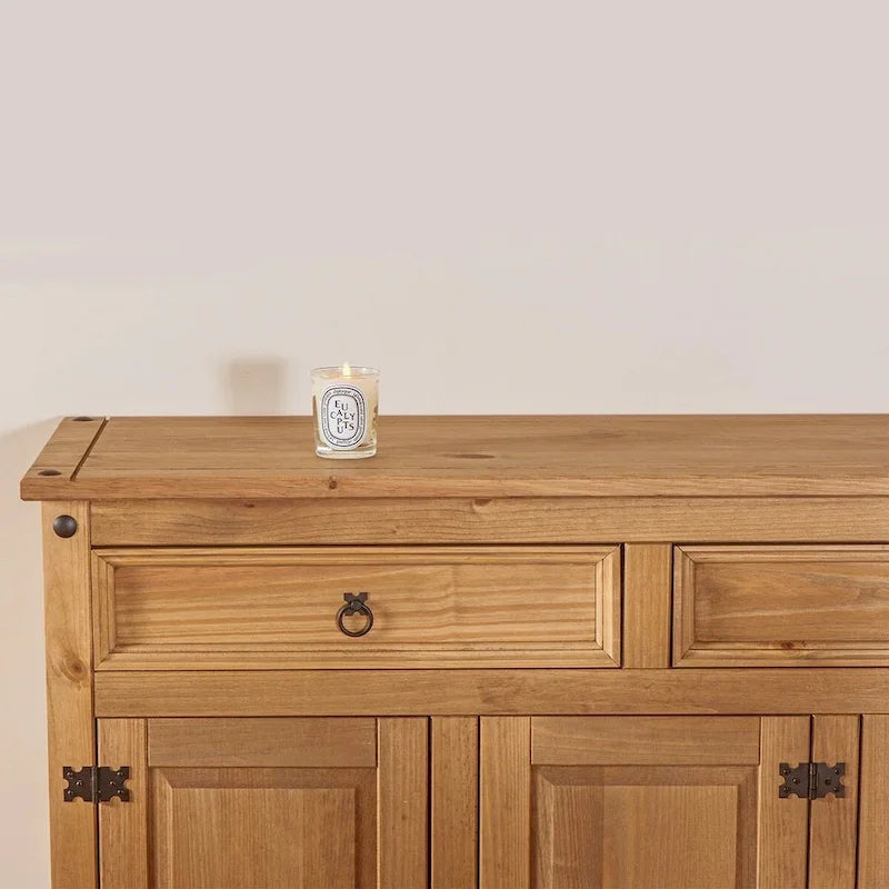 Brown Solid Pine Buffet Sideboard with Two Drawers